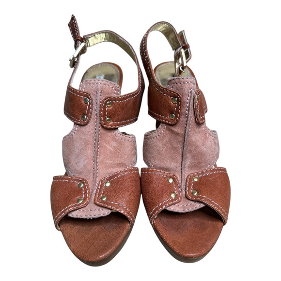 Charles David Brown Tan Leather Suede Stilettos Heels Studded Sandals Size 8.5 - Picture 2 of 9